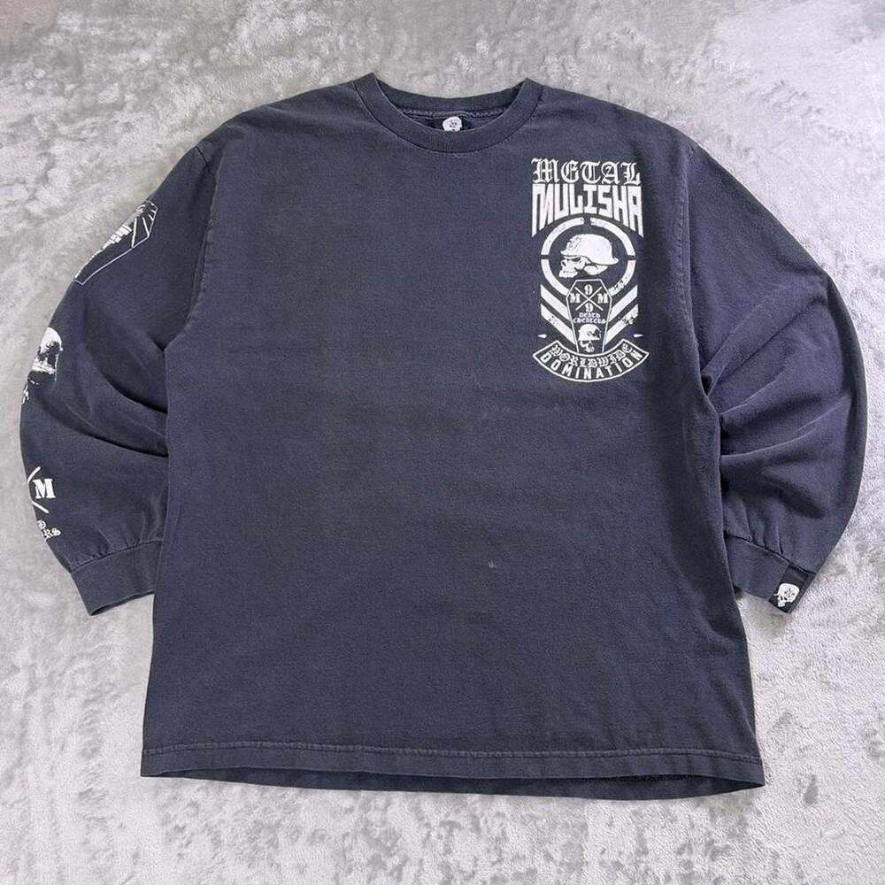 VTG Y2K Metal Mulisha Skull Long Sleeve T-Shirt Mens XL Faded Black Moto Graphic